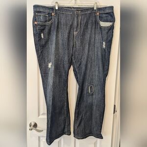 Avenue Jeans Womens sz 22 wide leg  Dark Blue Wash Distressed Denim jean stretch